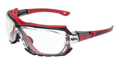 Global Vision Octane A/F Anti-Fog Safety Glasses with Clear Lenses, Red Frames
