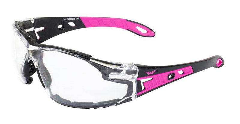Global Vision Pink-It Safety Glasses with Clear Lenses, Black and Pink Frames