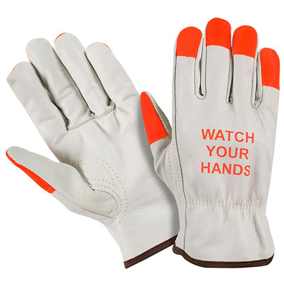 Southern Glove LDKWYH Hi Vis Watch Your Hands Grain Leather Cowhide Driver Glove